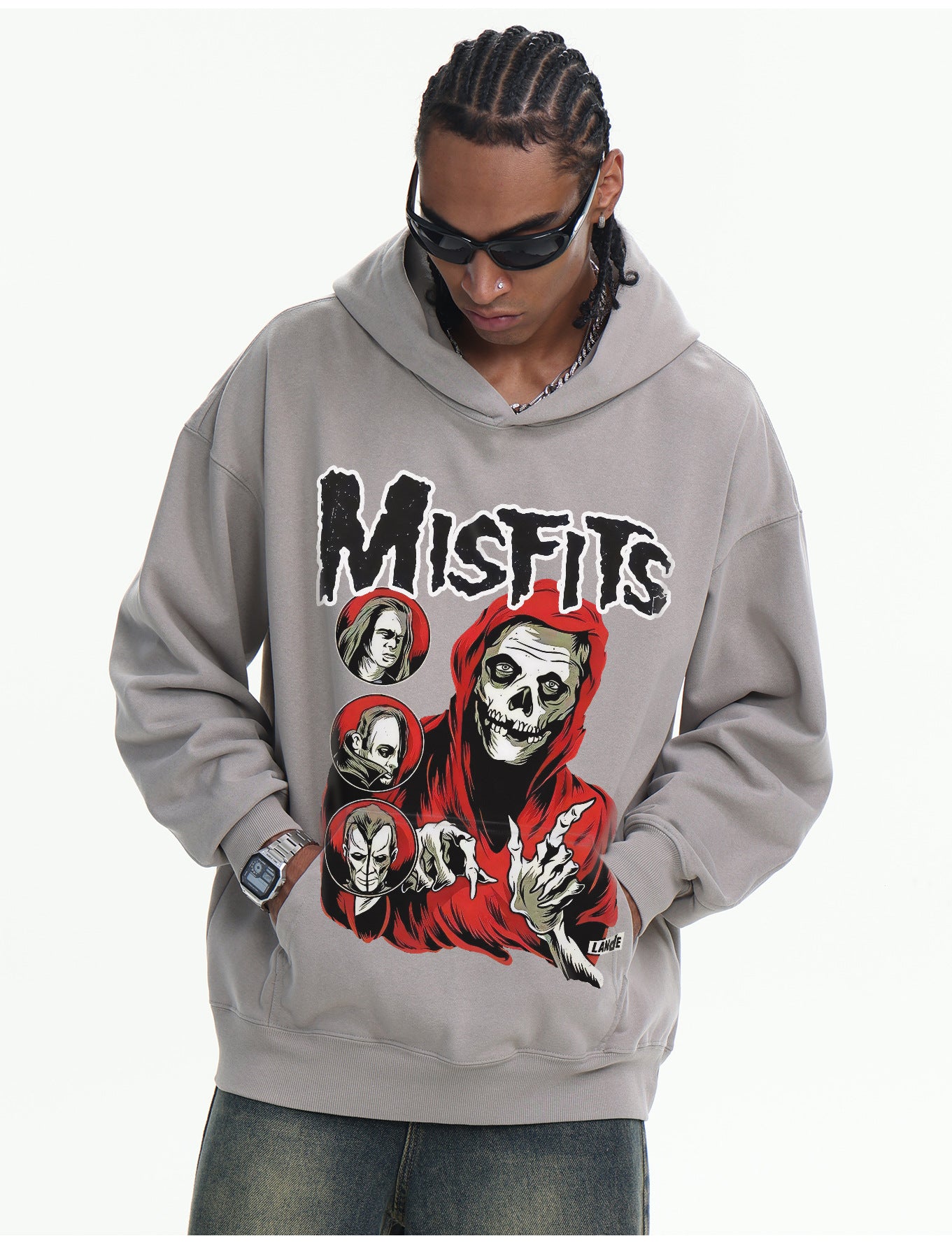 ♛𝔽𝕦𝕤𝕚𝕠𝕟 𝔽𝕠𝕔𝕦𝕤 ♛410G重磅水洗美式復古Misfits連帽大學T  FZ-37