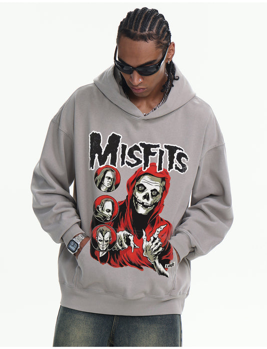 ♛𝔽𝕦𝕤𝕚𝕠𝕟 𝔽𝕠𝕔𝕦𝕤 ♛410G重磅水洗美式復古Misfits連帽大學T  FZ-37