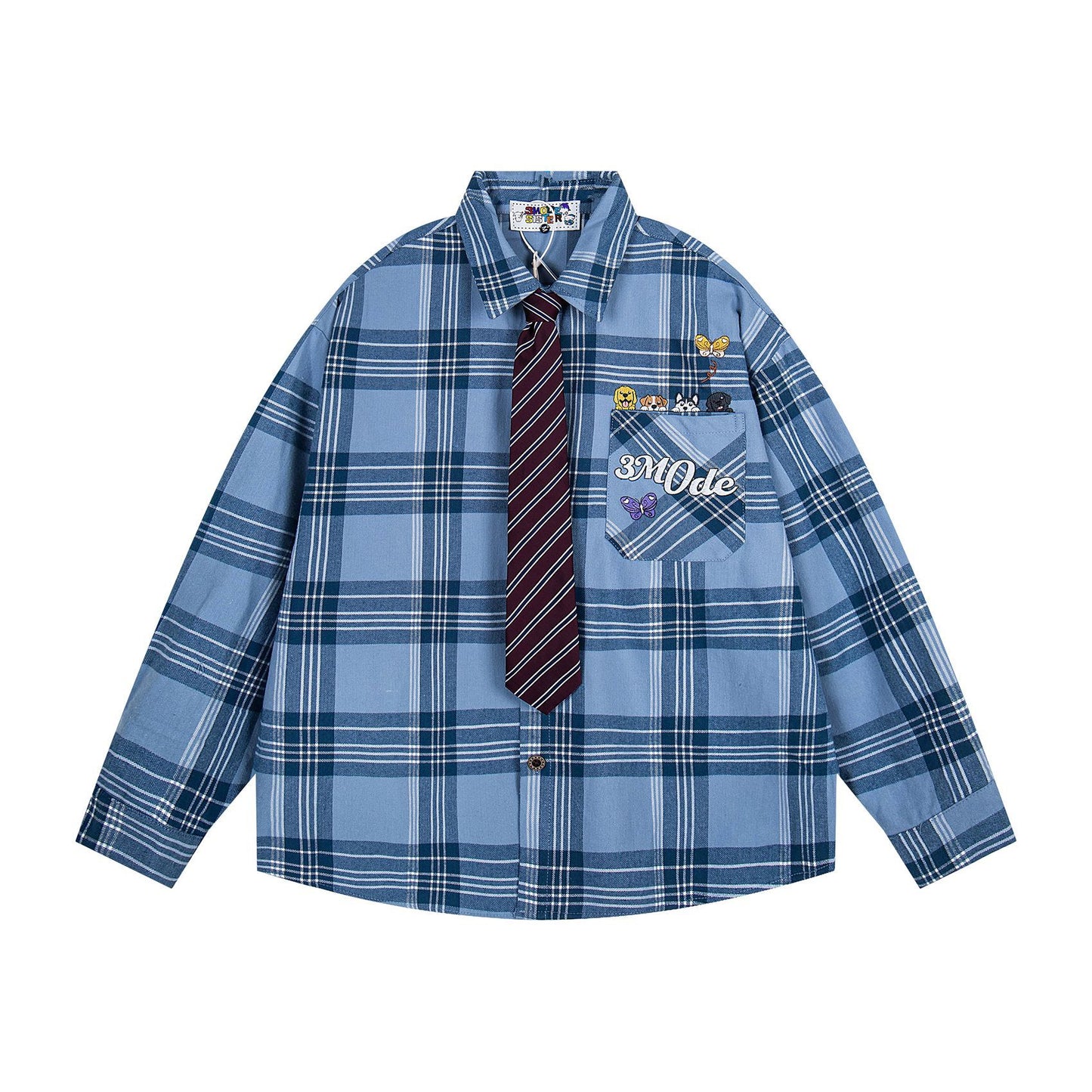 𝔼mbro 𝕊hirt𒉽2025秋冬領帶系列格子寬鬆襯衫外套MO-17