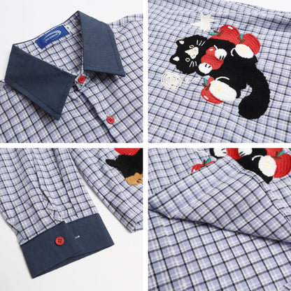 𝔼mbro 𝕊hirt𒉽2025秋冬貓咪刺繡寬鬆襯衫外套S-80