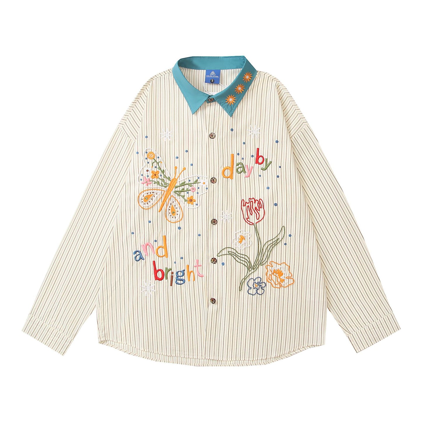 𝔼mbro 𝕊hirt𒉽2025秋冬復古撞色花朵刺繡襯衫C-16