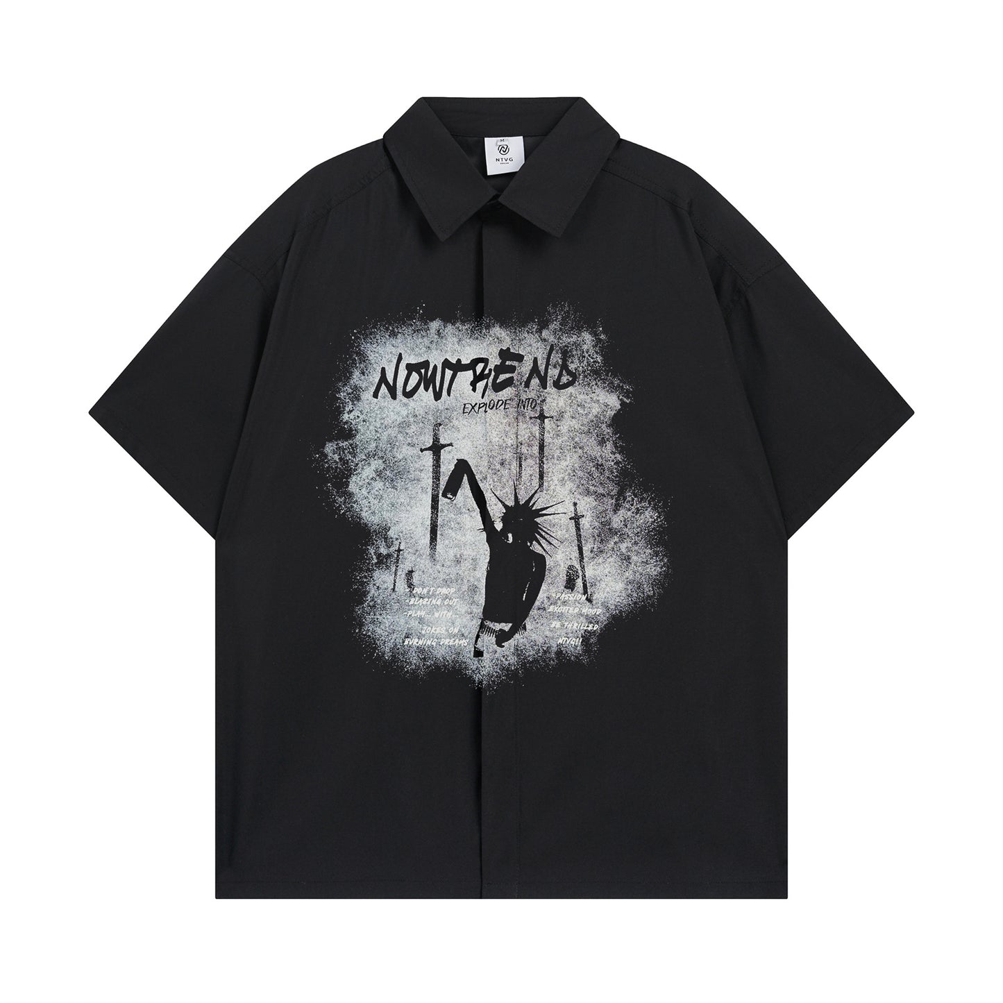 𝕃oose 𝔽it ☞𝟤𝟢𝟤𝟧 ☜美式復古圖案印花百搭寬鬆襯衫 ɴᴛ𝟢𝟪 (黑色)