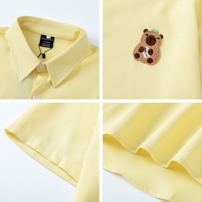 𝔼mbro 𝕊hirt𒉽美式復古可愛刺繡百搭休閒襯衫 RF-81