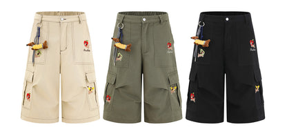 𖥟𝕽𝖊𝖑𝖆𝖝𝖊𝖉 𝖋𝖎𝖙  ☞美式復古小狗掛飾多口袋七分褲C-31