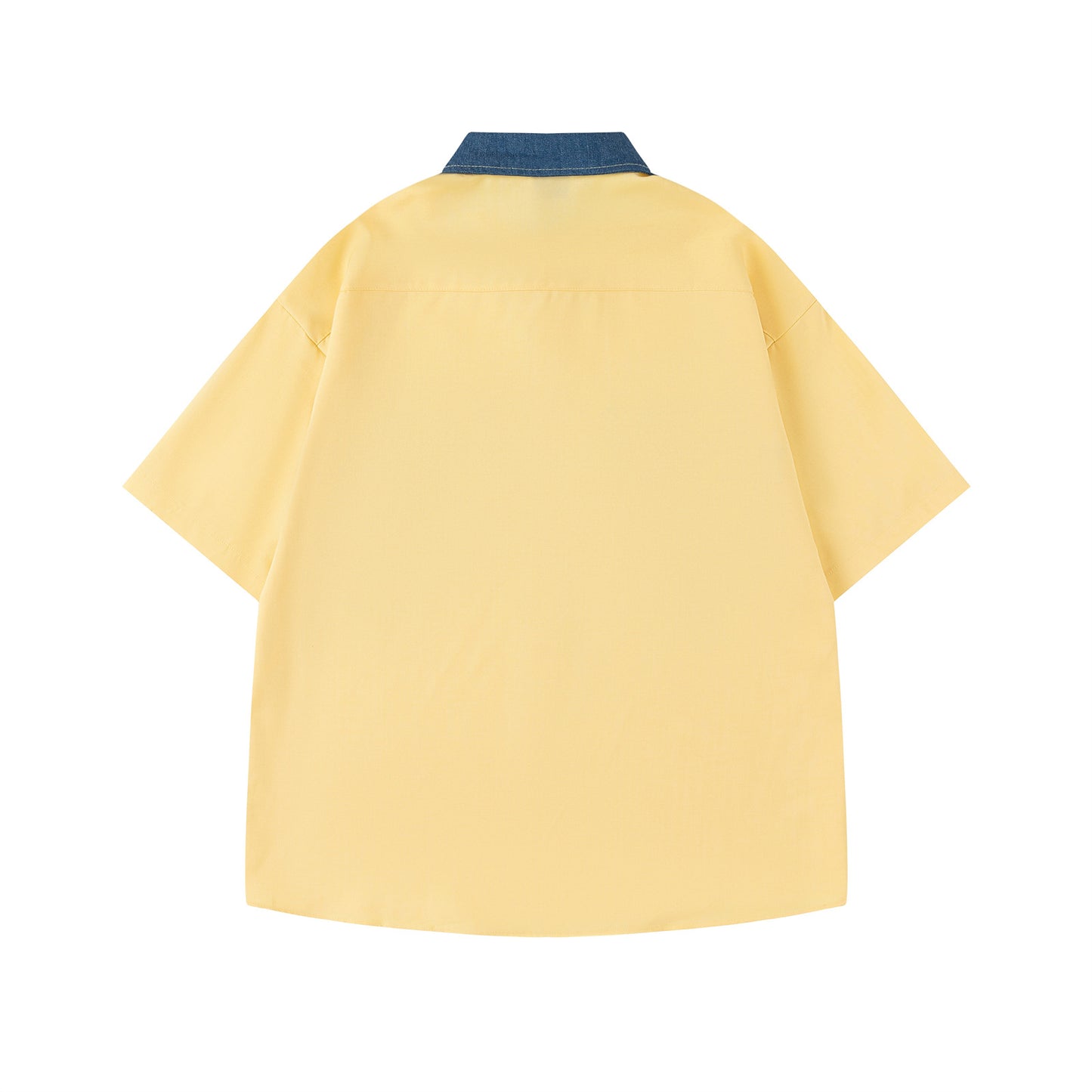 𝔼mbro 𝕊hirt𒉽日式復古花卉圖案刺繡寬鬆百搭短袖襯衫 (黃色)