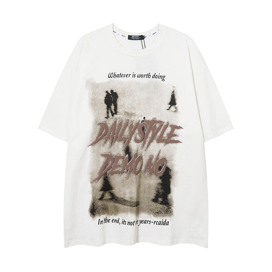 𝕃oose 𝔽it ☞𝟤𝟢𝟤𝟧 ☜美式復古街頭印花圓領男女中性 T-Shirt寬版上衣 DA-28