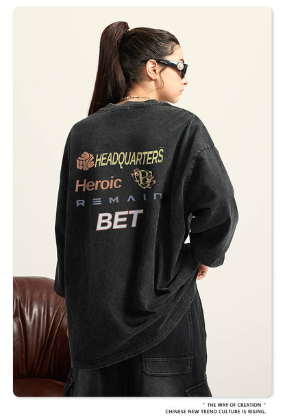 ♛𝔽𝕦𝕤𝕚𝕠𝕟 𝔽𝕠𝕔𝕦𝕤 ♛2025秋冬復古水洗印花大學T W-27