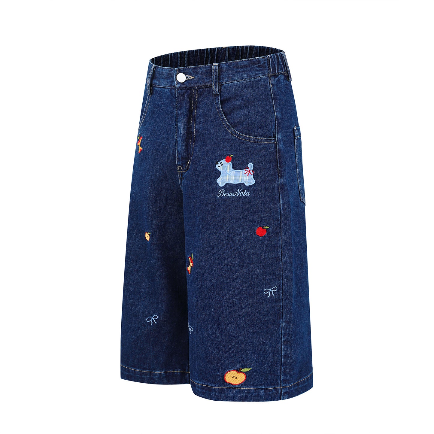 𖥟𝕽𝖊𝖑𝖆𝖝𝖊𝖉 𝖋𝖎𝖙  ☞美式復古小狗刺繡牛仔七分褲C-2