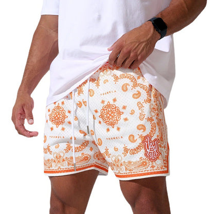 🔆𝔽𝕦𝕤𝕚𝕠𝕟 ☀ 𝔽𝕠𝕔𝕦𝕤 🔆 美式YOUNG 腰果花短褲夏季網眼透氣速乾運動休閒籃球不過膝夏季四分短褲（8色）