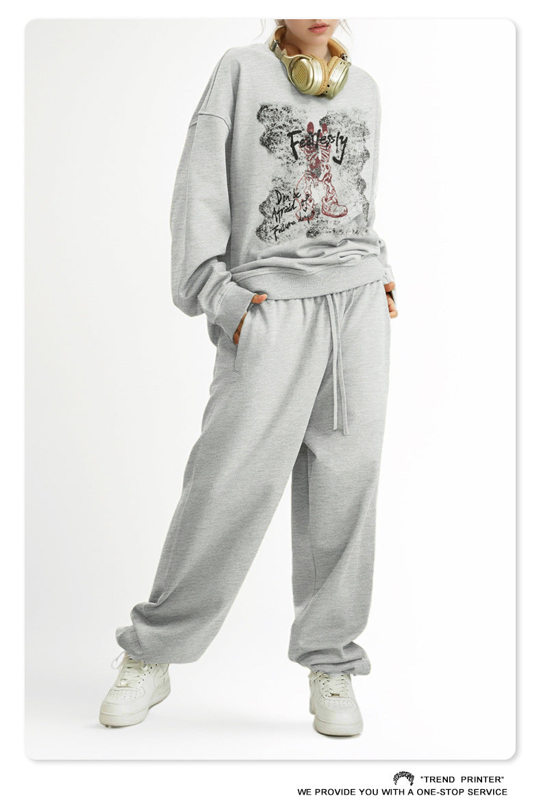 ♛𝔽𝕦𝕤𝕚𝕠𝕟 𝔽𝕠𝕔𝕦𝕤 ♛2025秋冬高磅水洗印花寬鬆落肩厚T 916