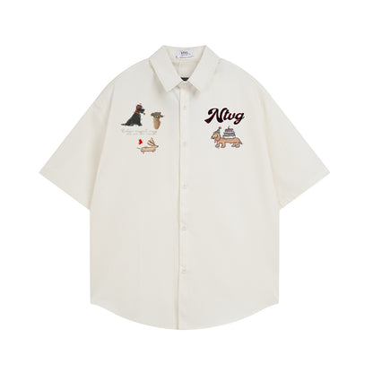 𝕃oose 𝔽it ☞𝟤𝟢𝟤𝟧 ☜日式復古萌狗圖案印花百搭休閒寬鬆襯衫 N103