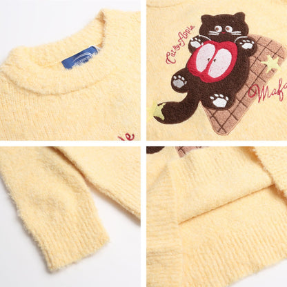 ⓀⓃⒾⓉ𒉽2025秋冬可愛小貓風格圓領針織 K-53