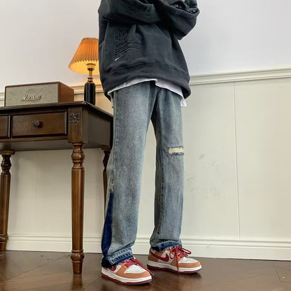 ♜  𝔽𝕦𝕤𝕚𝕠𝕟 𝔽𝕠𝕔𝕦𝕤  𖥟 𝖏𝖊𝖆𝖓𝖘  ☞ 水洗破洞牛仔褲春季新款潮牌ins時尚寬鬆休閒直筒褲 D-105