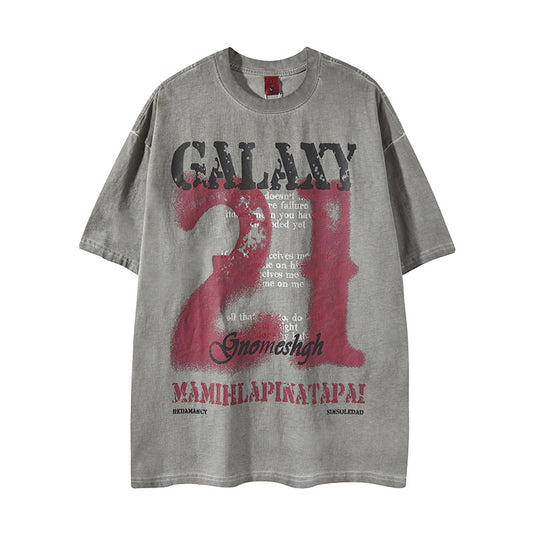 𝕃oose 𝔽it ☞𝟤𝟢𝟤𝟧 ☜美式復古印花風格GALAXY男女中性 T-Shirt寬版上衣 FY43