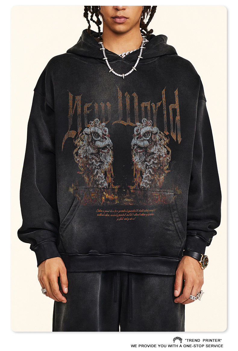 ♛𝔽𝕦𝕤𝕚𝕠𝕟 𝔽𝕠𝕔𝕦𝕤 ♛2025秋冬高磅復古水洗印花大學T B-50