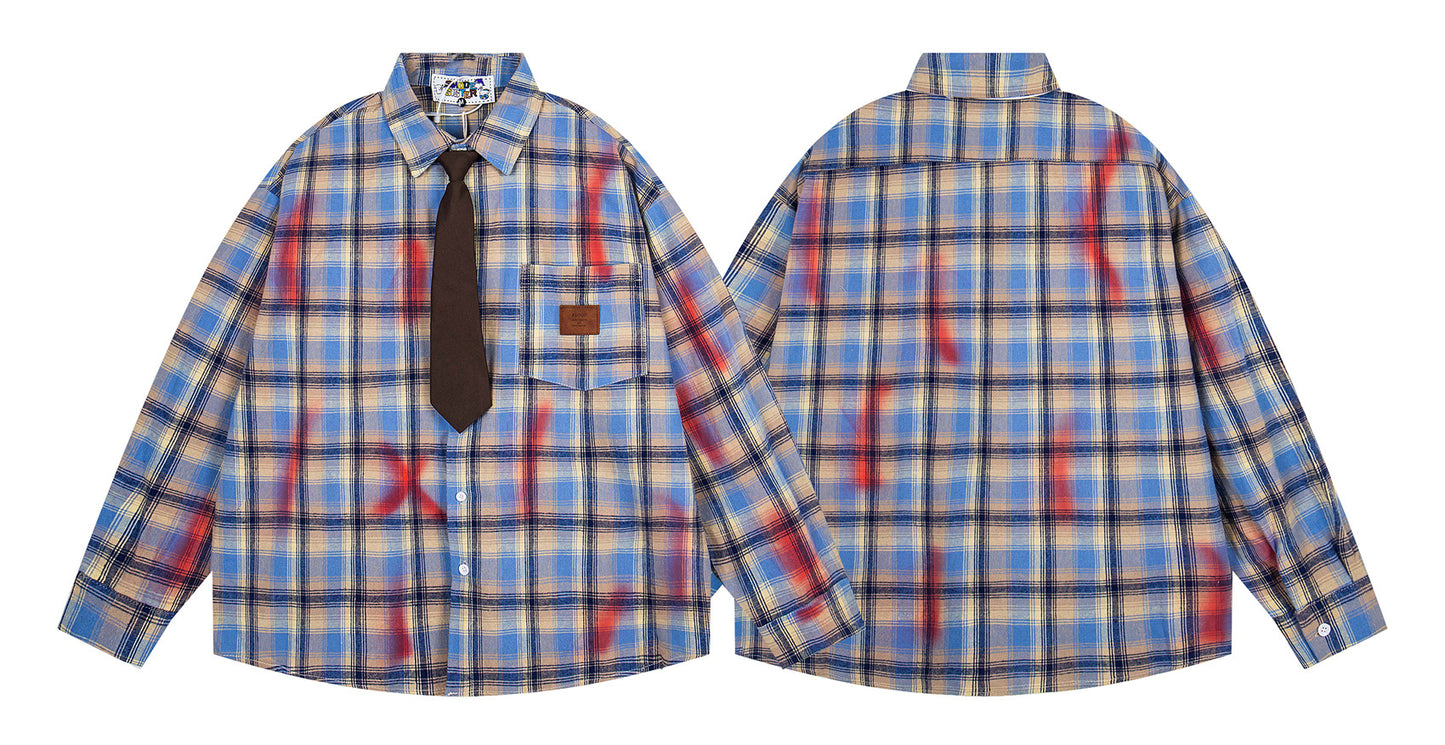 𝔼mbro 𝕊hirt𒉽2025秋冬領帶系列格子寬鬆襯衫M-24