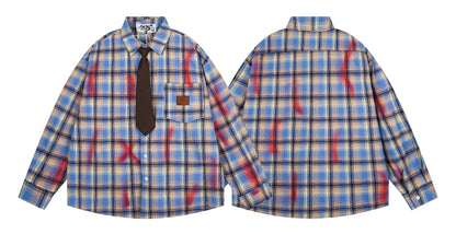 𝔼mbro 𝕊hirt𒉽2025秋冬領帶系列格子寬鬆襯衫M-24