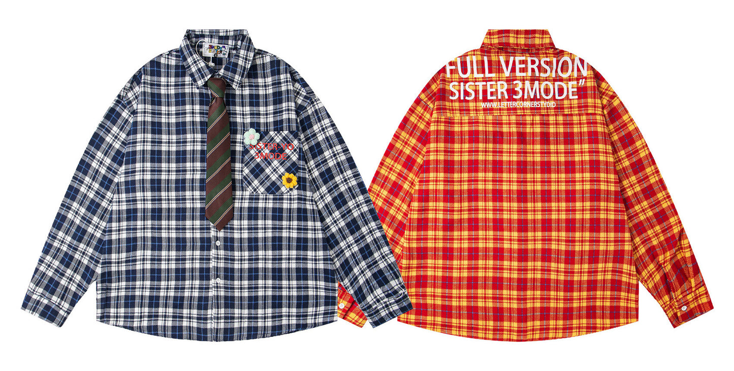 𝔼mbro 𝕊hirt𒉽2025秋冬領帶系列格子寬鬆襯衫外套MO-08