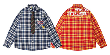 𝔼mbro 𝕊hirt𒉽2025秋冬領帶系列格子寬鬆襯衫外套MO-08