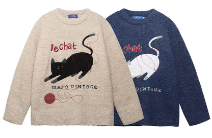 ⓀⓃⒾⓉ𒉽2025秋冬趣味貓咪圓領針織 K-37