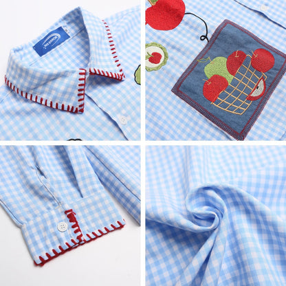 𝔼mbro 𝕊hirt𒉽2025秋冬趣味圖案刺繡寬鬆襯衫C-89