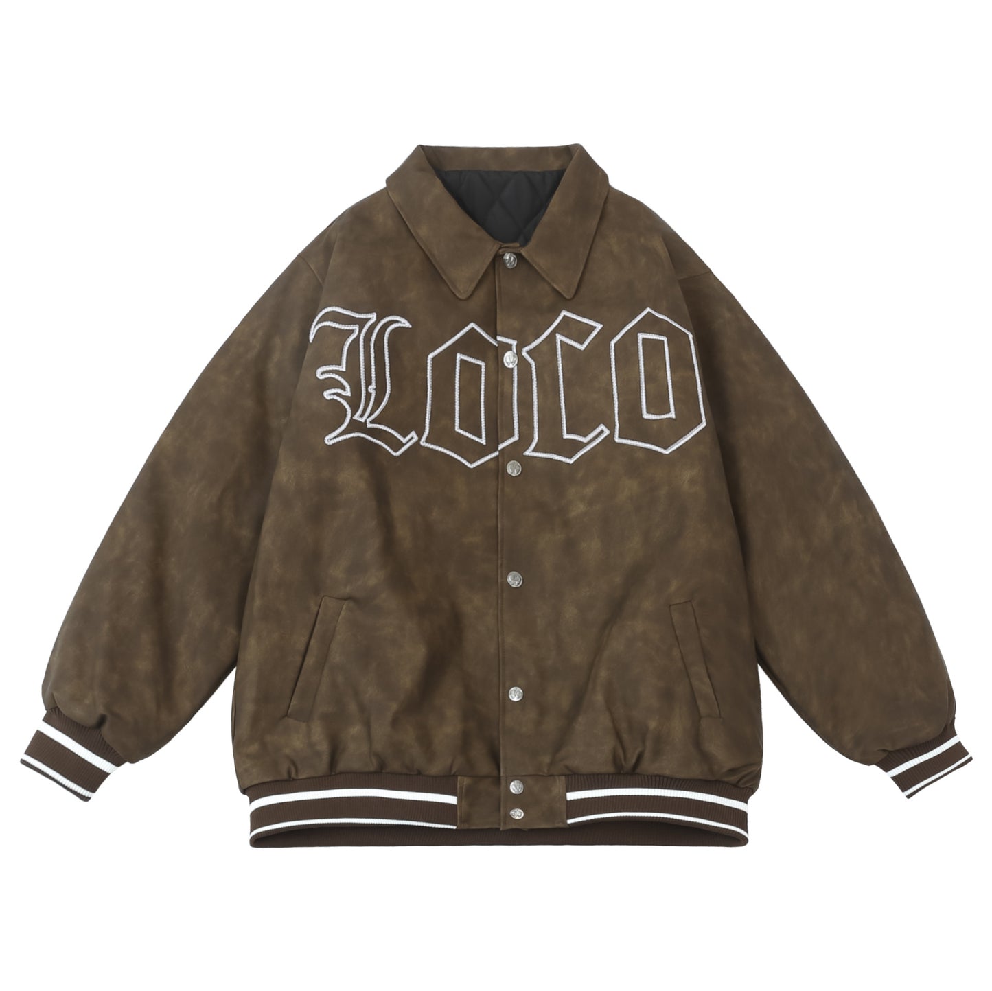 𝔽𝕦𝕤𝕚𝕠𝕟 𝔽𝕠𝕔𝕦𝕤 -ᴄʜɪᴄᴀɴᴏ♠︎悍匪♠︎  美式vitage復古花體字刺绣棉服加厚重磅oversize皮衣外套 W901