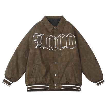 𝔽𝕦𝕤𝕚𝕠𝕟 𝔽𝕠𝕔𝕦𝕤 -ᴄʜɪᴄᴀɴᴏ♠︎悍匪♠︎  美式vitage復古花體字刺绣棉服加厚重磅oversize皮衣外套 W901