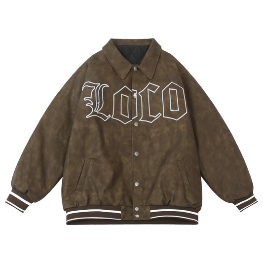 𝔽𝕦𝕤𝕚𝕠𝕟 𝔽𝕠𝕔𝕦𝕤 -ᴄʜɪᴄᴀɴᴏ♠︎悍匪♠︎  美式vitage復古花體字刺绣棉服加厚重磅oversize皮衣外套 W901