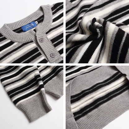 ⓀⓃⒾⓉ𒉽2025秋冬條紋半開領針織 K-56