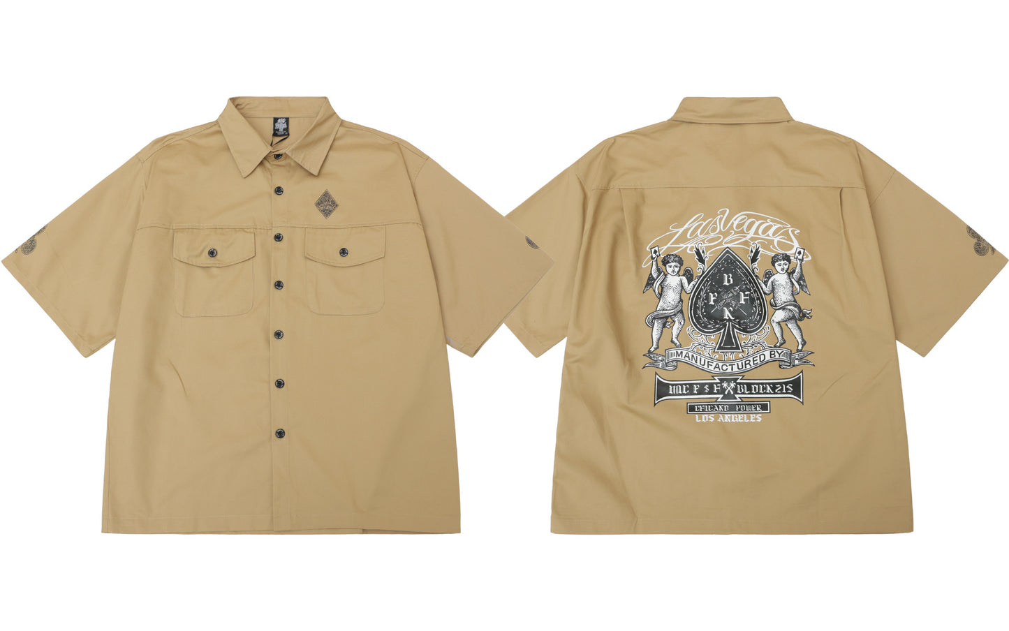 𝔽𝕦𝕤𝕚𝕠𝕟 𝔽𝕠𝕔𝕦𝕤-ᴄʜɪᴄᴀɴᴏ♠︎悍匪♠︎  新款西海岸奇卡諾Chicano風格撲克印花工裝襯衫