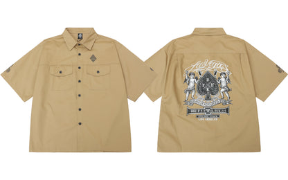 𝔽𝕦𝕤𝕚𝕠𝕟 𝔽𝕠𝕔𝕦𝕤-ᴄʜɪᴄᴀɴᴏ♠︎悍匪♠︎  新款西海岸奇卡諾Chicano風格撲克印花工裝襯衫