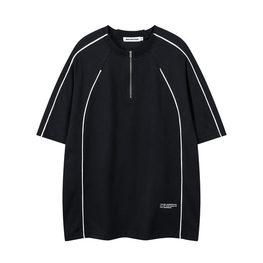 𝕃oose 𝔽it ☞𝟤𝟢𝟤𝟧 ☜美式復古設計感風格半拉鍊男女中性 T-Shirt寬版上衣 B16