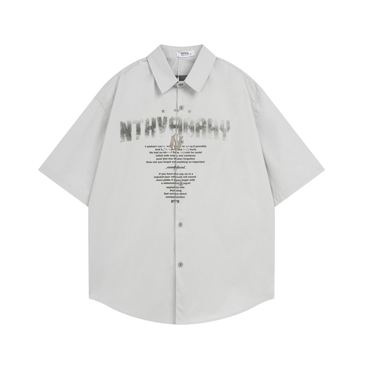 𝕃oose 𝔽it ☞𝟤𝟢𝟤𝟧 ☜美式復古字母印花百搭休閒寬鬆襯衫 ɴᴛ𝟥𝟩 (灰色)