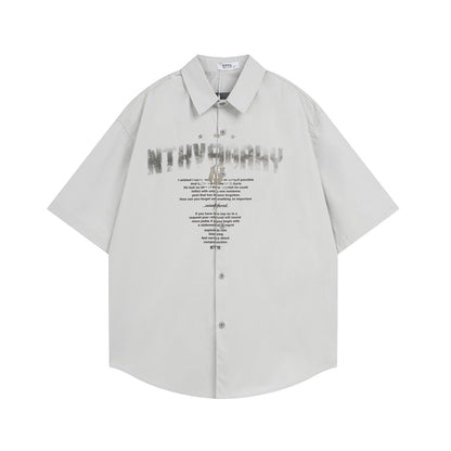 𝕃oose 𝔽it ☞𝟤𝟢𝟤𝟧 ☜美式復古字母印花百搭休閒寬鬆襯衫 ɴᴛ𝟥𝟩 (灰色)