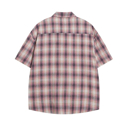 𝔼mbro 𝕊hirt𒉽美式復古街頭刺繡格子寬鬆襯衫P-6