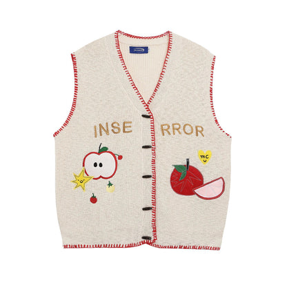 ⓀⓃⒾⓉ𒉽2025秋冬復古蘋果刺繡疊穿V領背心 IN-76