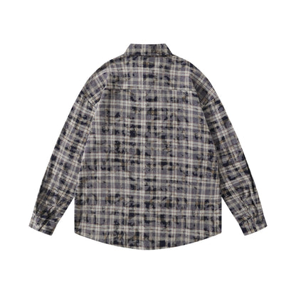 𝔼mbro 𝕊hirt𒉽2025秋冬復古扎染格子寬鬆襯衫外套JD-4