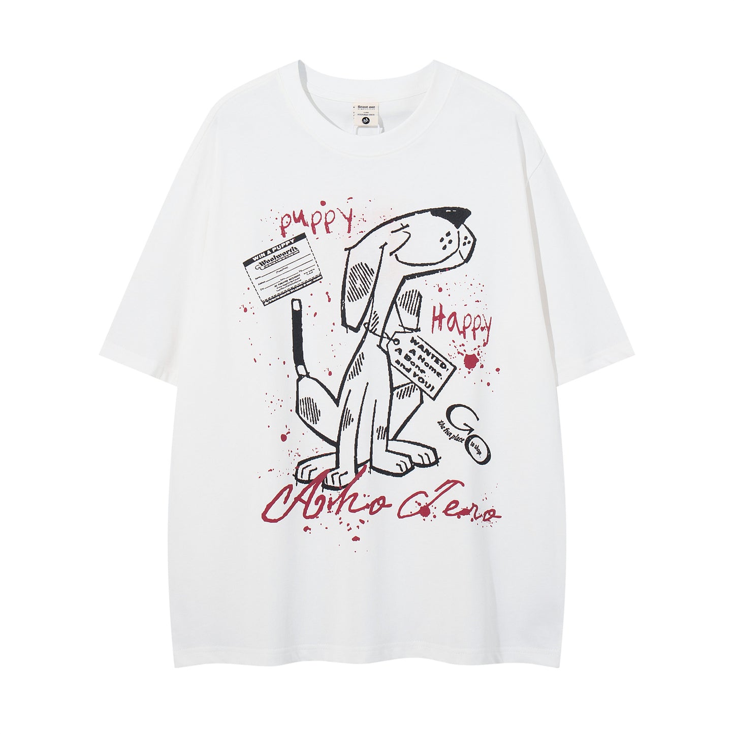 𝕃oose 𝔽it ☞𝟤𝟢𝟤𝟧 ☜美式復古小狗印花圓領男女中性 T-Shirt寬版上衣A-2