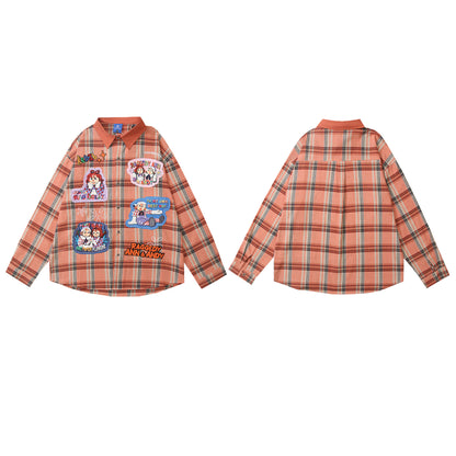 𝔼mbro 𝕊hirt𒉽2025秋冬可愛圖案刺繡寬鬆襯衫外套 C-92