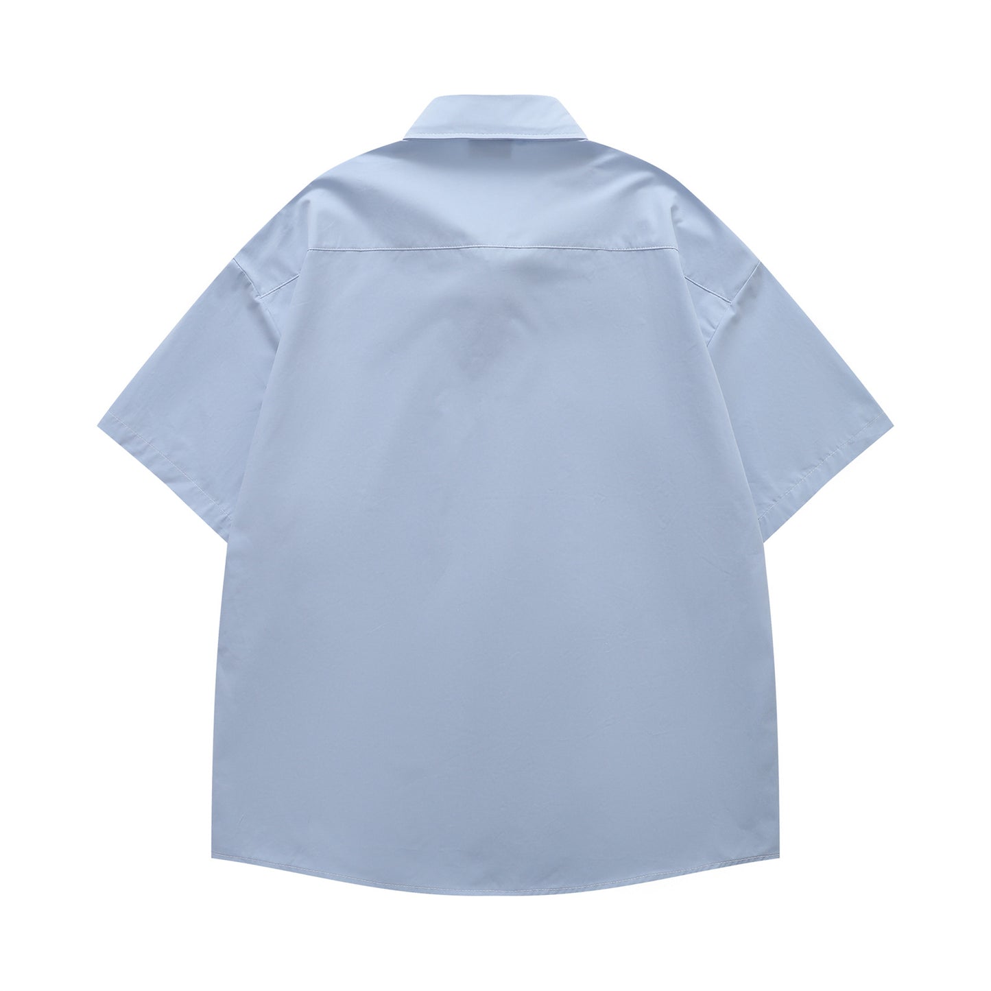 𝔼mbro 𝕊hirt𒉽日式復古可愛刺繡短袖百搭休閒襯衫  (藍色)