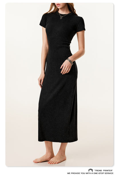 Fierce & Fitted 夏季辣妹必備修身款短袖連身長裙 復古黑