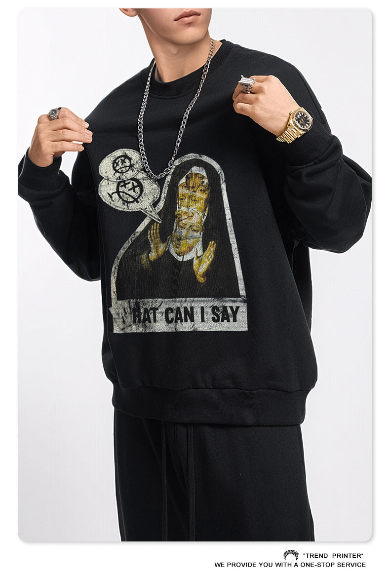 ♛𝔽𝕦𝕤𝕚𝕠𝕟 𝔽𝕠𝕔𝕦𝕤 ♛2025秋冬高磅水洗印花寬鬆落肩厚T 581