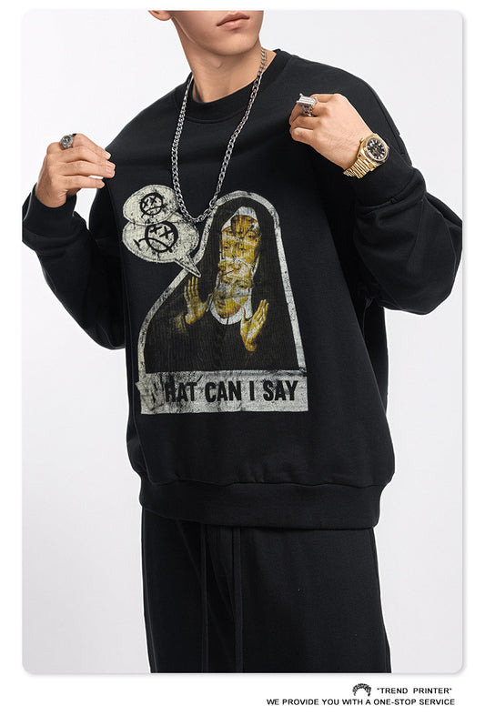 ♛𝔽𝕦𝕤𝕚𝕠𝕟 𝔽𝕠𝕔𝕦𝕤 ♛2025秋冬高磅水洗印花寬鬆落肩厚T 581