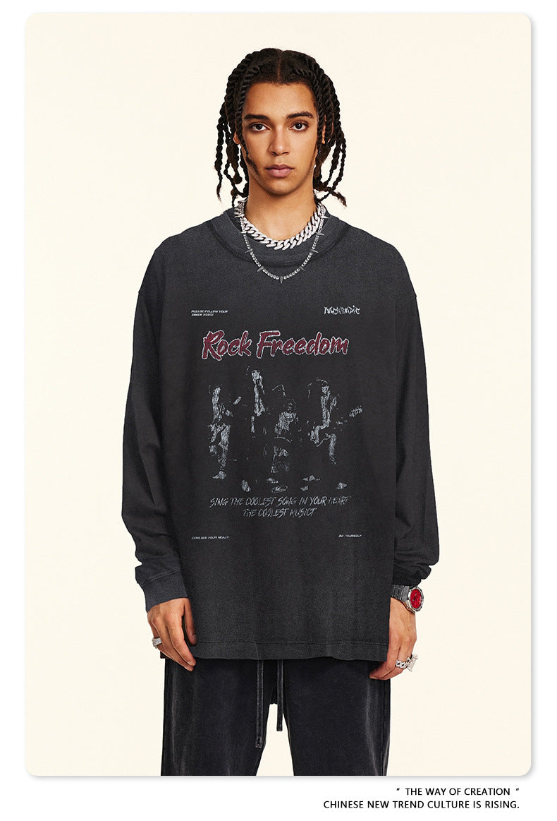 ♛𝔽𝕦𝕤𝕚𝕠𝕟 𝔽𝕠𝕔𝕦𝕤 ♛2025秋冬復古水洗印花大學T W-53