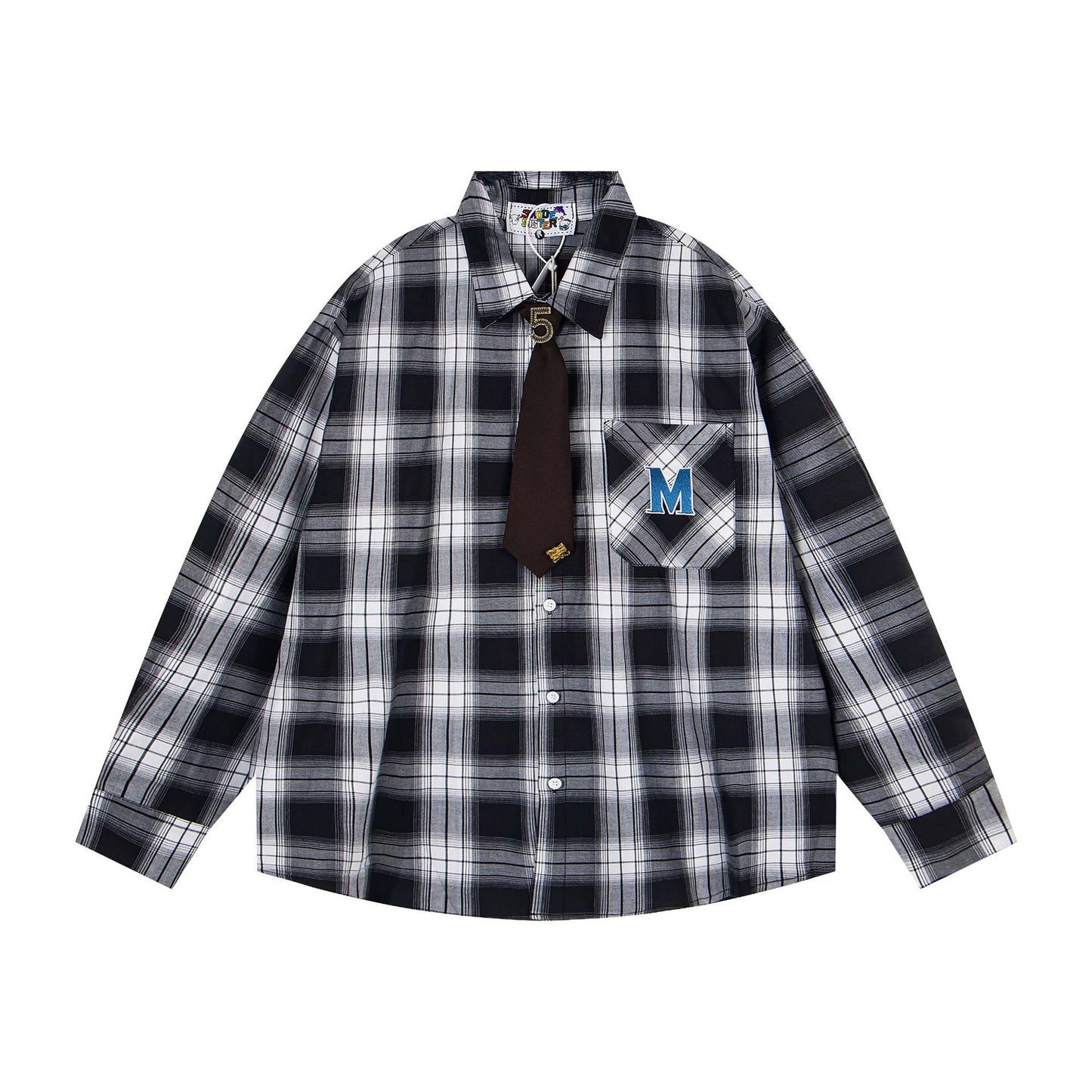𝔼mbro 𝕊hirt𒉽2025秋冬領帶系列格子寬鬆襯衫外套MO-16