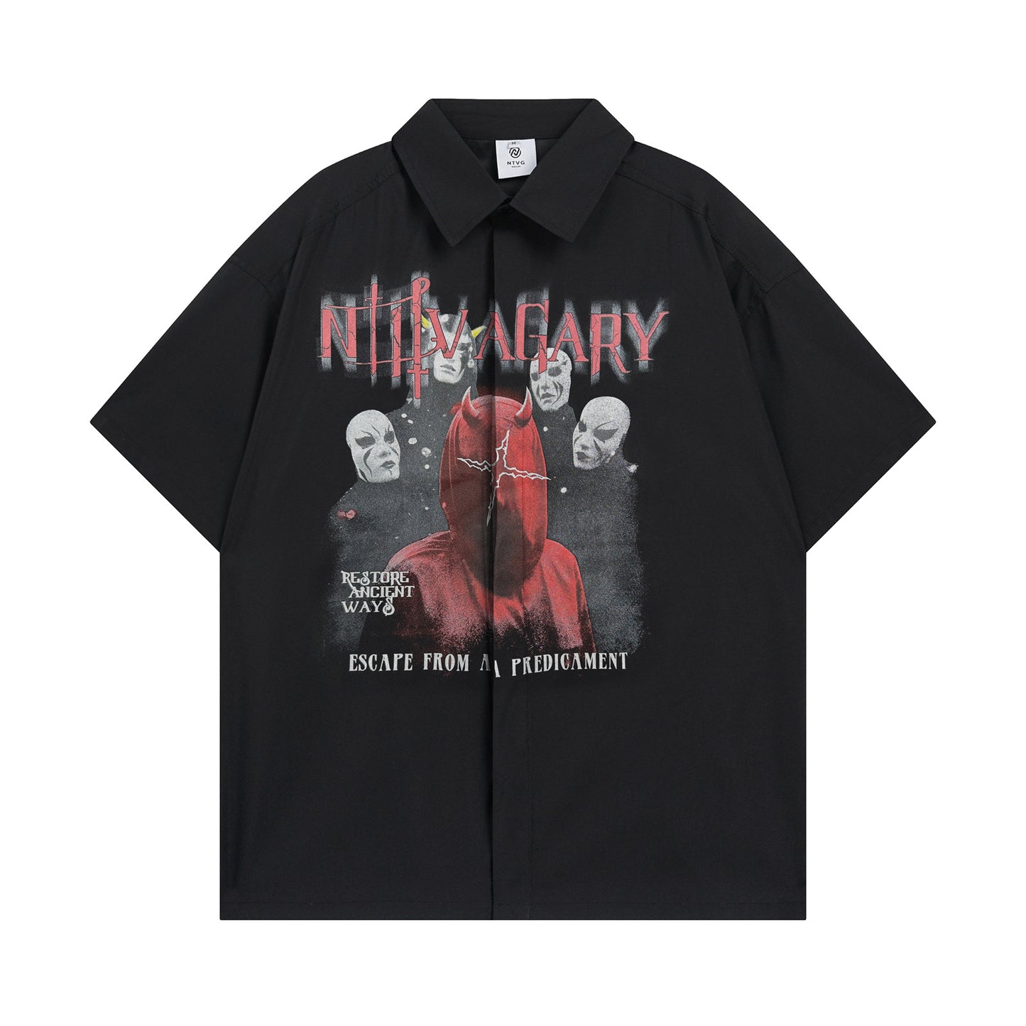 𝕃oose 𝔽it ☞𝟤𝟢𝟤𝟧 ☜美式復古圖案印花百搭休閒寬鬆襯衫 ɴᴛ𝟣𝟦 (黑色)