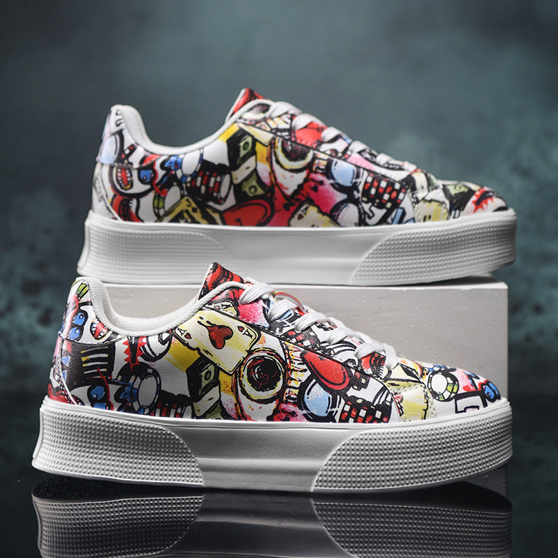 ♛𝔽𝕦𝕤𝕚𝕠𝕟 𝔽𝕠𝕔𝕦𝕤☢︎ꜱᴋᴀᴛᴇ ꜱʜᴏᴇꜱ ♜✽𝟤𝟢𝟤𝟧✽春夏新款塗鴉系列街頭狂想休閒增高板鞋    男女款 x𝟤𝟧𝟫𝟫