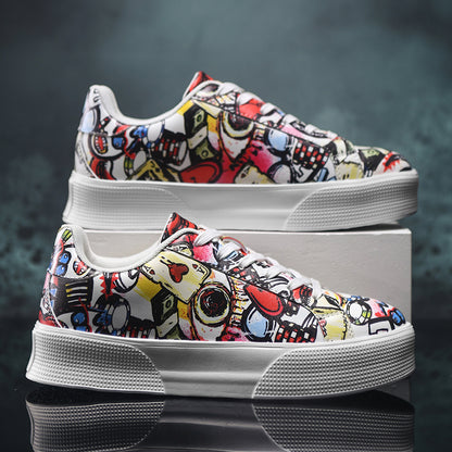 ♛𝔽𝕦𝕤𝕚𝕠𝕟 𝔽𝕠𝕔𝕦𝕤☢︎ꜱᴋᴀᴛᴇ ꜱʜᴏᴇꜱ ♜✽𝟤𝟢𝟤𝟧✽春夏新款塗鴉系列街頭狂想休閒增高板鞋    男女款 x𝟤𝟧𝟫𝟫