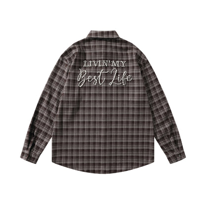 𝔼mbro 𝕊hirt𒉽2025秋冬復古格子寬鬆襯衫外套JD-2