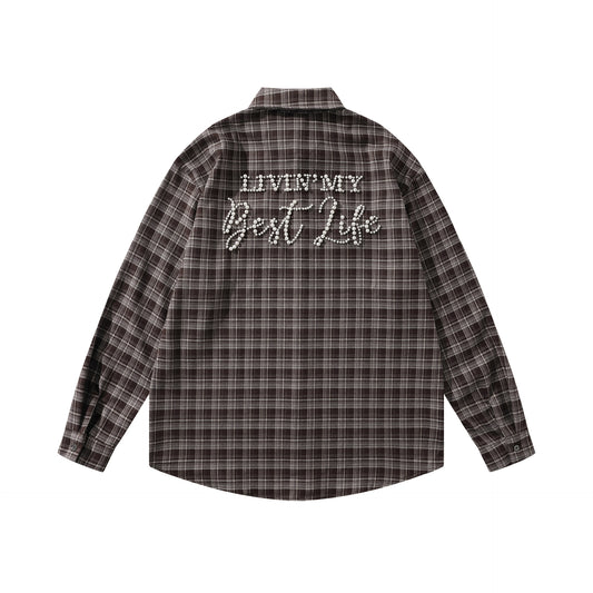 𝔼mbro 𝕊hirt𒉽2025秋冬復古格子寬鬆襯衫外套JD-2